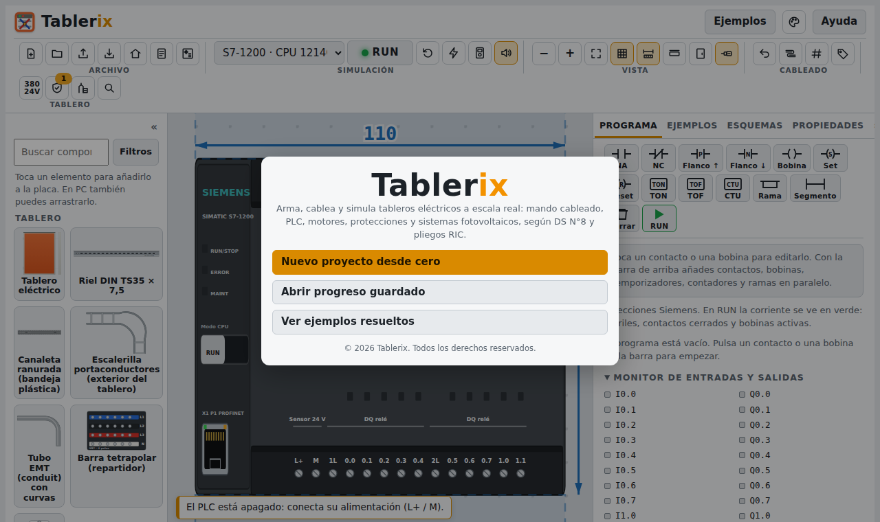 Interfaz de Tablerix con el tema base