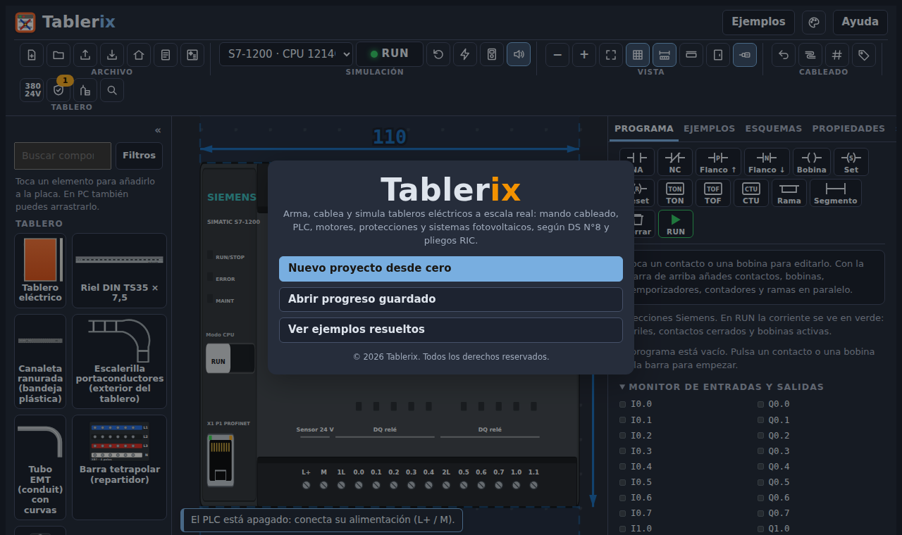 Interfaz de Tablerix con el tema Noche azul